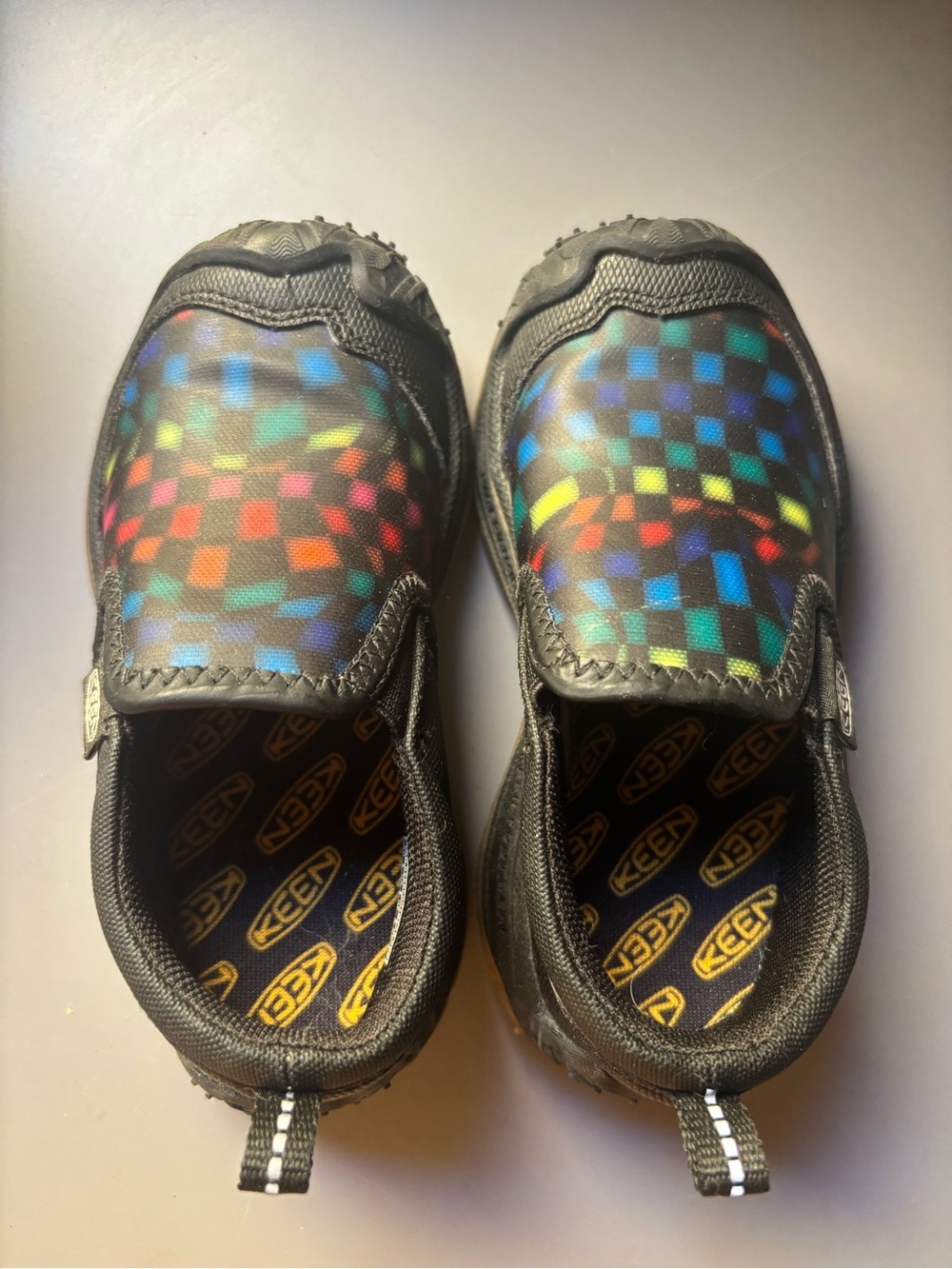 Keen Kids Slip-On Sneakers in Black with Multicolor Checker